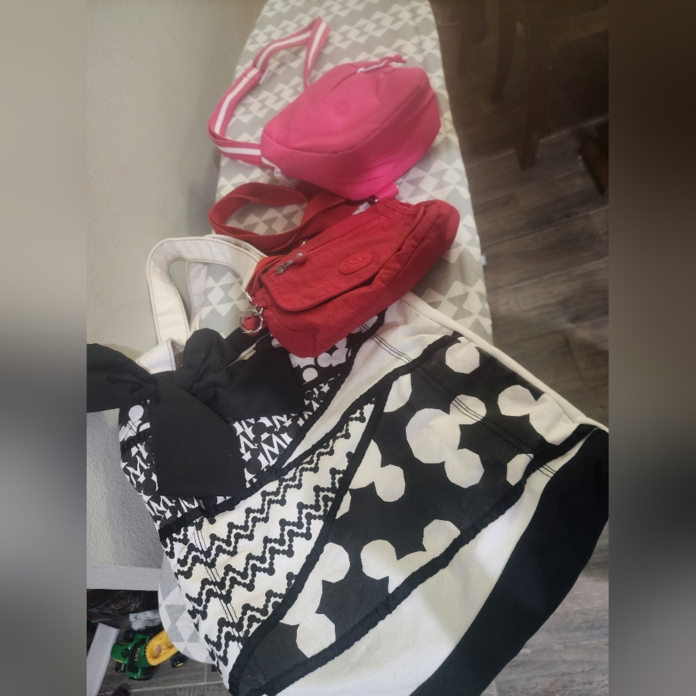 Disney Mickiey Mouse Black and White Tote, Kipling Red  and Pink Crossbody Bags